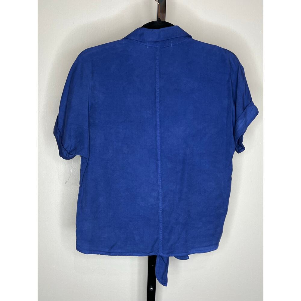 Self Contrast Tencel Button Front Top XS Blue Tie Front Shirt NWT - Picture 3 of 7